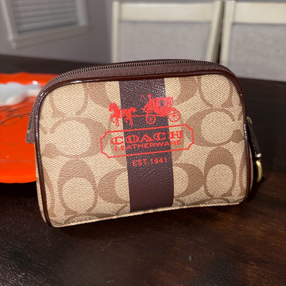 Coach Tan and Red Signature Pouch